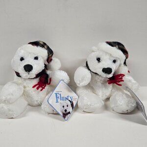 2 x Vintage Sears Exclusive Plush Flurry Stuffed White Polar Bear w/ Hat 6"
